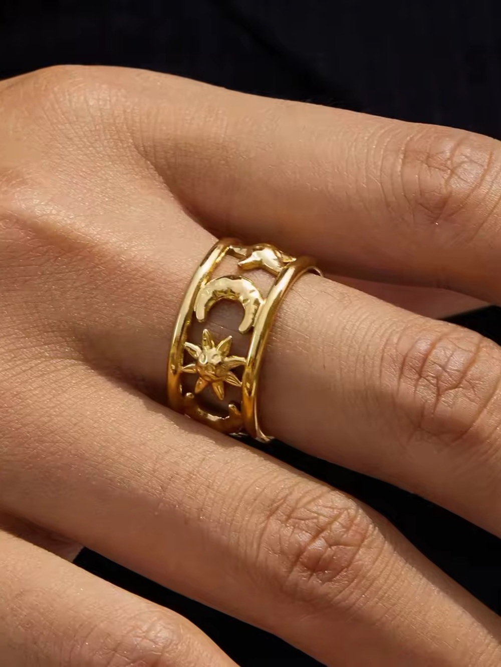 18K Gold Plated Moon & Sun Adjustable Ring
